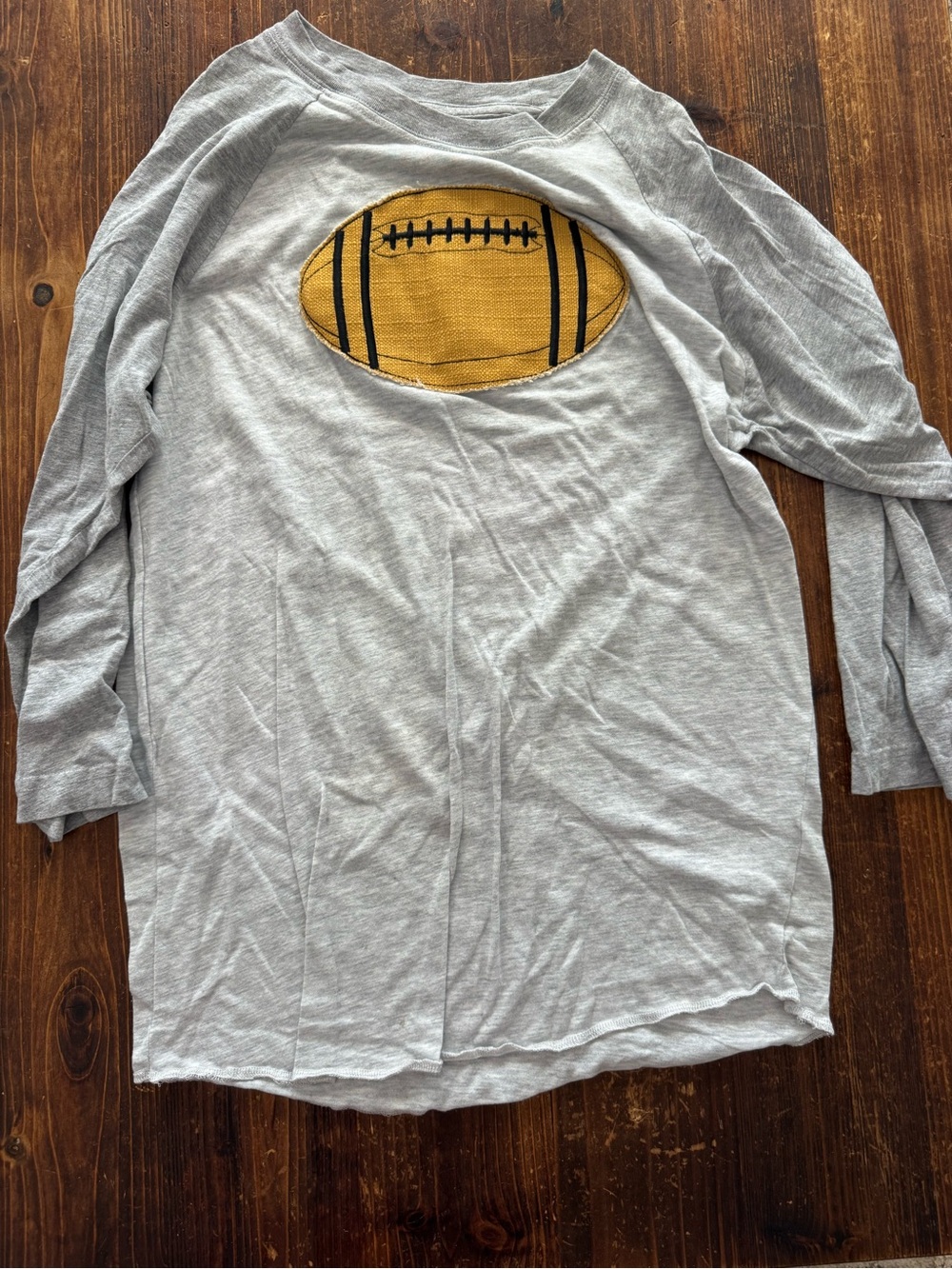 Women’s Long Sleeve Grey Tee with Yellow Football Patch